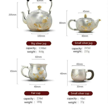 Exquisite Handcrafted Silver Kung Fu Tea Set