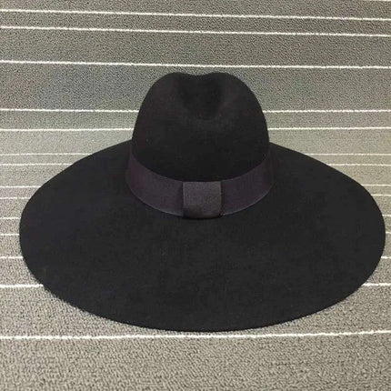 Elegant Women's Wide Brim Wool Felt Fedora Hat with Sophisticated Ribbon Detail - Perfect for Celebrations and Formal Events