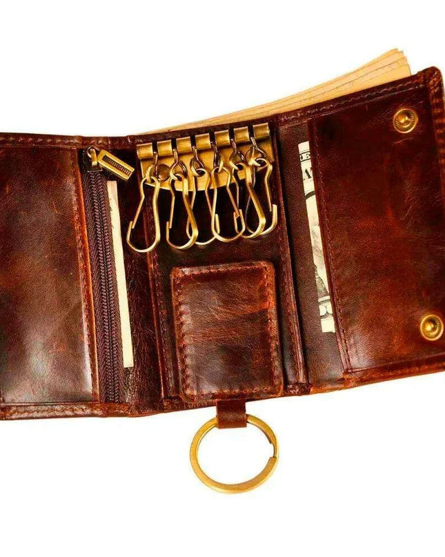 Elegant Leather Men's Multifunctional Wallet Set with Key Organizer and Remote Holder