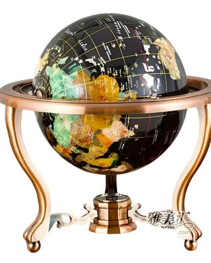 Gemstone-Accented 22cm World Globe with Contemporary Metal Stand