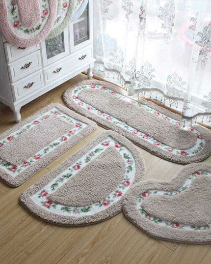 Chic Pink Rose Oval Rug Set - 2 Elegant Mats for Stylish Home Decor