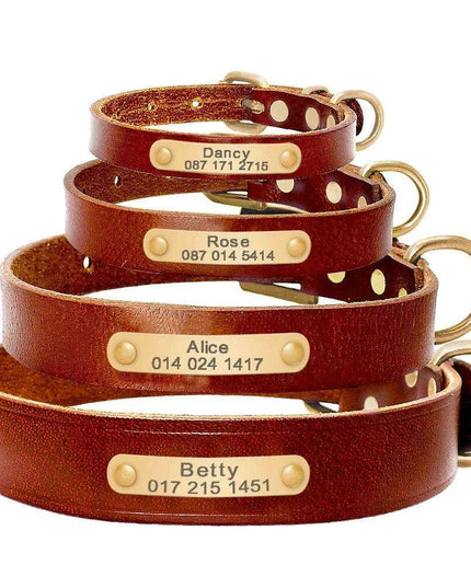 Custom Engraved Leather Dog Collar for Small to Medium Breeds - Personalized with Name and Contact Information