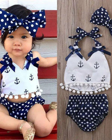 Adorable 3-Piece Anchor-Themed Outfit Set for Toddler Girls with Polka Dot Briefs and Headband