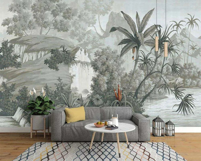 Elegant Monochrome 3D Banana Leaf Wallpaper for Stunning Home Interiors