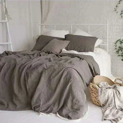 Tailored 100% Linen King Duvet Cover Available in Elegant Natural Gray, Soft Pink, and Serene Blue