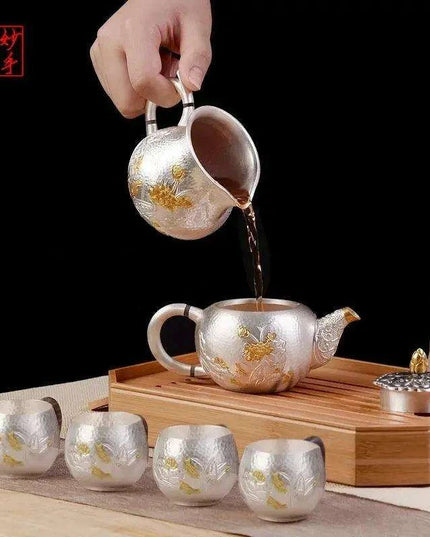 Exquisite Handcrafted Silver Kung Fu Tea Set