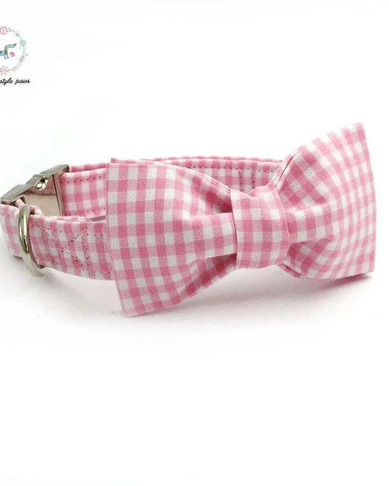 Charming Custom Pink & White Dog Collar and Leash Ensemble with Bow Tie