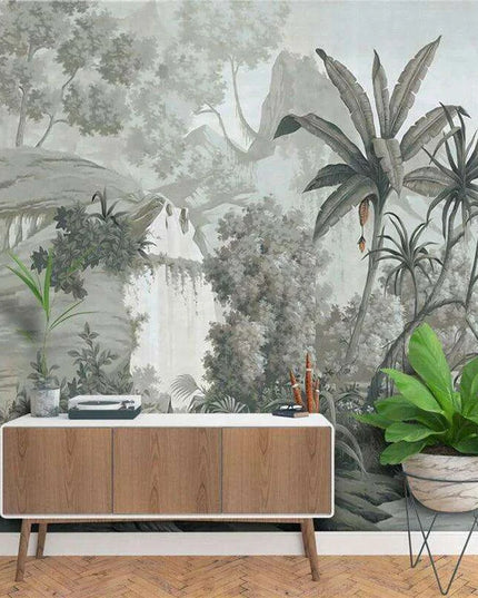 Elegant Monochrome 3D Banana Leaf Wallpaper for Stunning Home Interiors