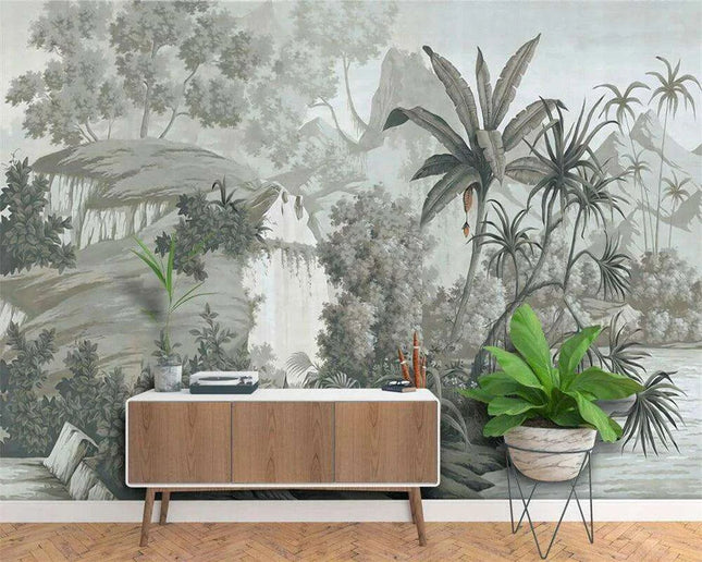 Elegant Monochrome 3D Banana Leaf Wallpaper for Stunning Home Interiors