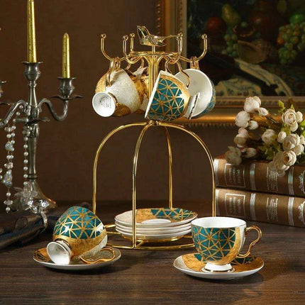 Luxurious Gold-Trimmed Bone China Tea and Coffee Set - 250ml Exquisite Porcelain Cup, Saucer & Spoon Collection