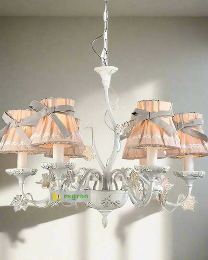 Sophisticated Blush Pink LED Chandelier – Stylish Fabric Shade Lighting for Every Room