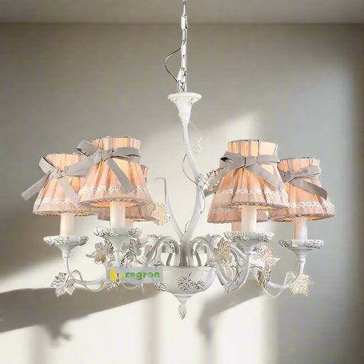 Sophisticated Blush Pink LED Chandelier – Stylish Fabric Shade Lighting for Every Room