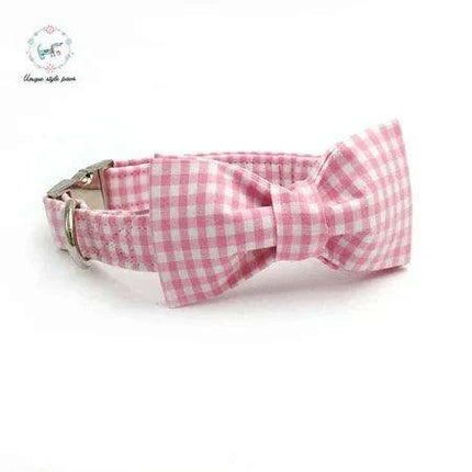 Charming Custom Pink & White Dog Collar and Leash Ensemble with Bow Tie
