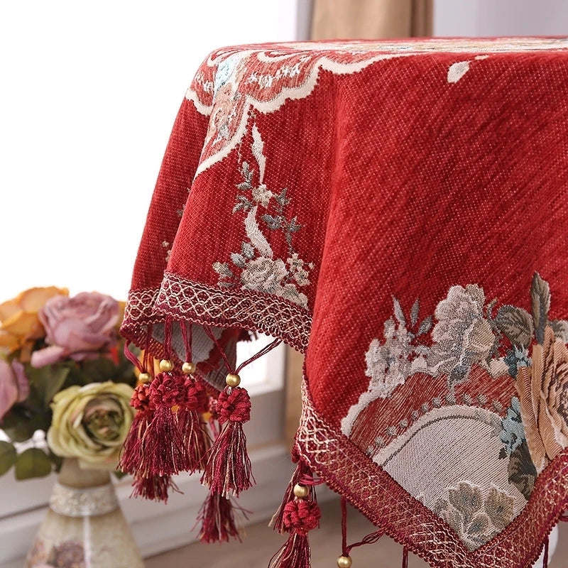 Exquisite Embroidered Fringe Lace Tablecloth