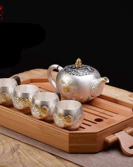 Exquisite Handcrafted Silver Kung Fu Tea Set