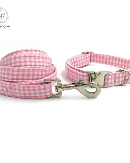 Charming Custom Pink & White Dog Collar and Leash Ensemble with Bow Tie