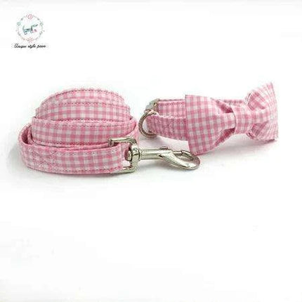 Charming Custom Pink & White Dog Collar and Leash Ensemble with Bow Tie