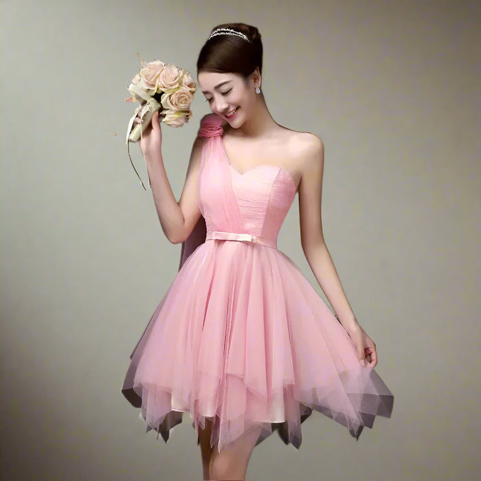 One-Shoulder Mesh Cocktail Dress for Bridesmaids and Special Occasions