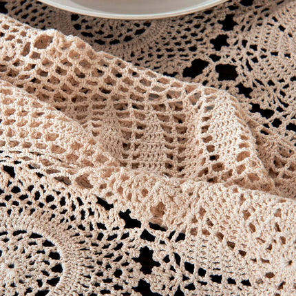 Handmade Cotton Crochet Lace Tablecloth — White & Beige, 3 Sizes