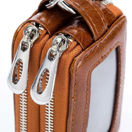 Chic Earth Yellow Leather Key Organizer with Clear View Pocket and Dual Storage Compartments