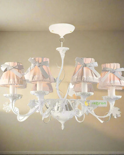 Sophisticated Blush Pink LED Chandelier – Stylish Fabric Shade Lighting for Every Room