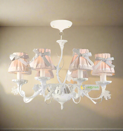Sophisticated Blush Pink LED Chandelier – Stylish Fabric Shade Lighting for Every Room