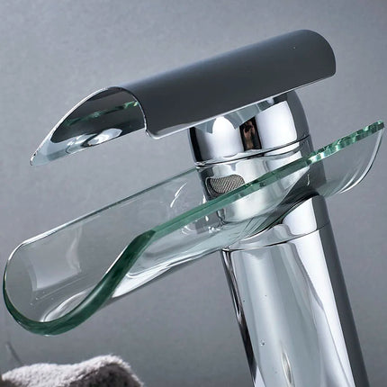 Glass Waterfall Bathroom Faucet – Hot/Cold Mixer, Short/Tall O
