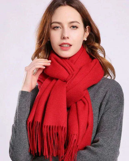 Elegant Beige Wool Scarf with Trendy Tassels - A Must-Have Accessory for Stylish Women