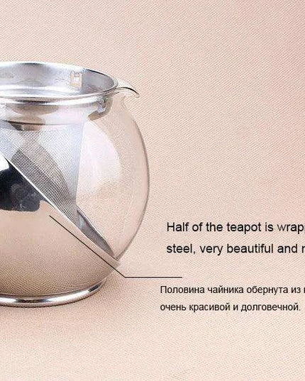 Elegant 500ml Floral Infuser Tea Pot Set in Stainless Steel and Glass
