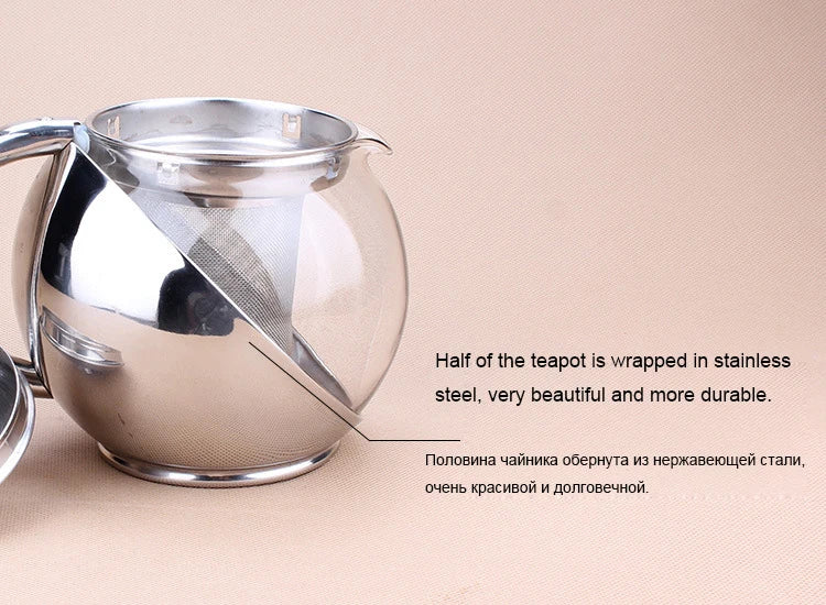 Stainless Steel and Glass Flower Tea Pot with Infuser - Elegant 500ml Set