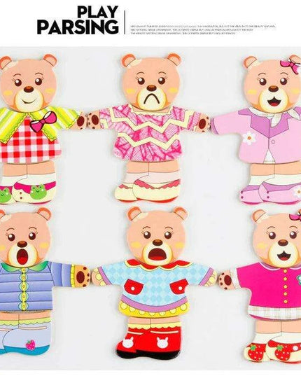 Charming Bear Adventure Dress-Up Wooden Puzzle Set
