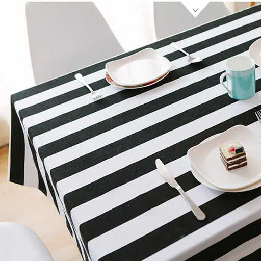 Monochromatic Striped Dining Table Cover | Contemporary Canvas Tablecloth for Long-Lasting Performance