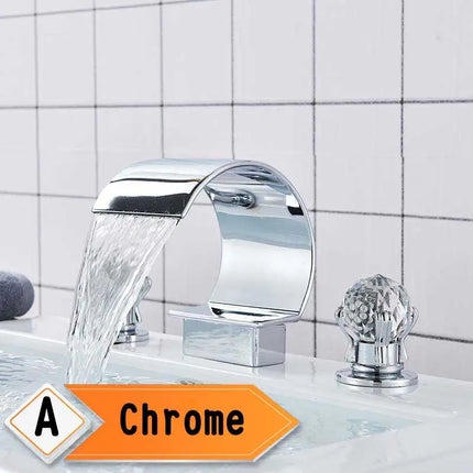 Bright Golden Waterfall Basin Faucet Dual Cristal Handle Widespread Bathroom Sink Mixer Tap Deck Mounted Bathtub Mixers Crane bright-golden-waterfall-basin-faucet-dual-cristal-handle-widespread-bathroom-sink-mixer-tap-deck-mounted-bathtub-mixers-crane