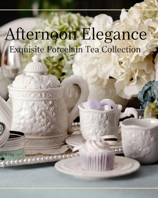 Sophisticated Rose-Embossed Ceramic Coffee Mug Set with Matching Plates and Bowls