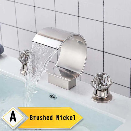 Bright Golden Waterfall Basin Faucet Dual Cristal Handle Widespread Bathroom Sink Mixer Tap Deck Mounted Bathtub Mixers Crane bright-golden-waterfall-basin-faucet-dual-cristal-handle-widespread-bathroom-sink-mixer-tap-deck-mounted-bathtub-mixers-crane