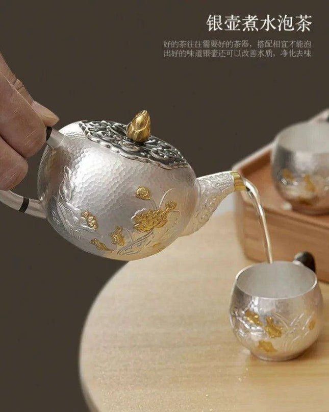 Exquisite Handcrafted Silver Kung Fu Tea Set