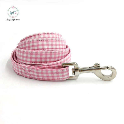 Charming Custom Pink & White Dog Collar and Leash Ensemble with Bow Tie