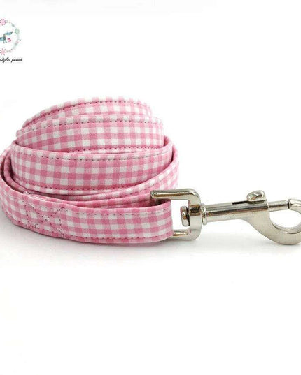 Charming Custom Pink & White Dog Collar and Leash Ensemble with Bow Tie