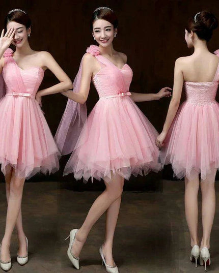 One-Shoulder Mesh Cocktail Dress for Bridesmaids and Special Occasions