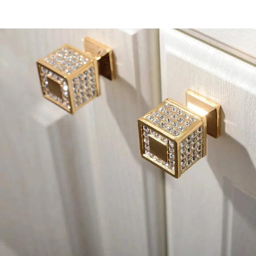 Elegant Diamond Crystal Gold Cabinet Handles Set with Czech Crystal Accents - Premium Quality Craftsmanship