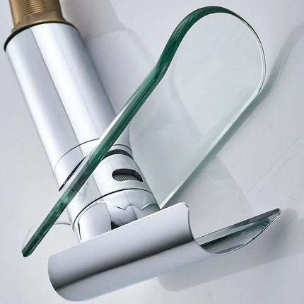 Glass Waterfall Bathroom Faucet – Hot/Cold Mixer, Short/Tall O
