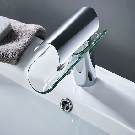 Glass Waterfall Bathroom Faucet – Hot/Cold Mixer, Short/Tall O