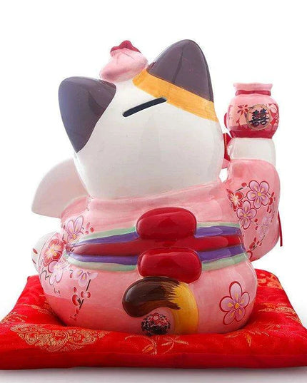Hand-Painted 8-Inch Ceramic Maneki Neko Lucky Cat Bank - Japanese Charm for Home Decor and Thoughtful Gifting