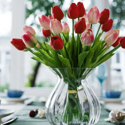 Exquisite 31-Piece Lifelike PU Tulips Bouquet - Premium Artificial Silk Flowers