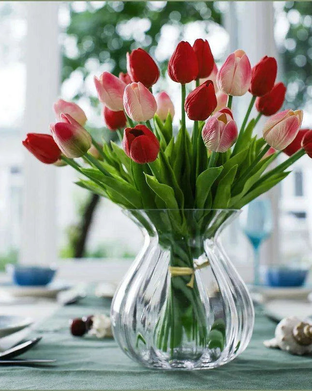 Exquisite 31-Piece Lifelike PU Tulips Bouquet - Premium Artificial Silk Flowers