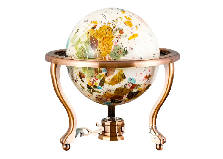 Gemstone-Accented 22cm World Globe with Contemporary Metal Stand