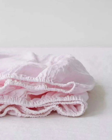 Serene Linen Fitted Sheet in Tranquil Sky Blue and Modern Purple Gray