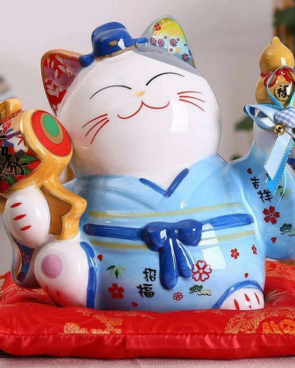 Hand-Painted 8-Inch Ceramic Maneki Neko Lucky Cat Bank - Japanese Charm for Home Decor and Thoughtful Gifting