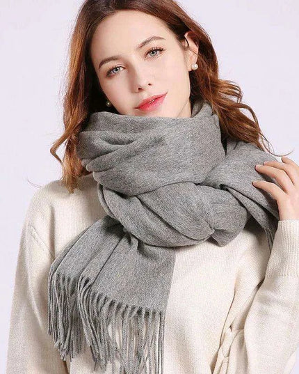 Elegant Beige Wool Scarf with Trendy Tassels - A Must-Have Accessory for Stylish Women