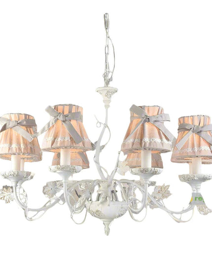 Sophisticated Blush Pink LED Chandelier – Stylish Fabric Shade Lighting for Every Room
